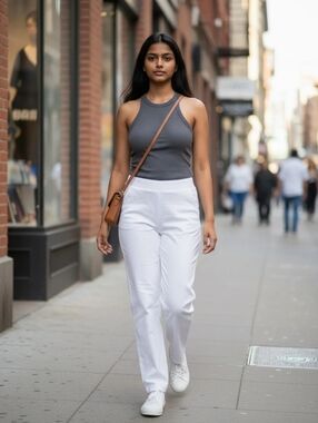 Women With Control White Strechy Pull On Cotton Spandex Pants MP